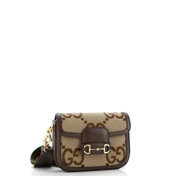 Gucci Horsebit 1955 Shoulder Bag Jumbo GG Canvas Mini Brown - Picture 2 of 6